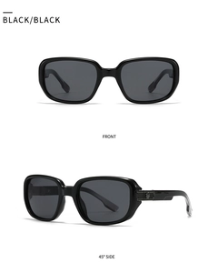 Front and side view of classic black square aviator sunglasses with double bridge