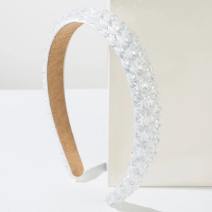 Luxurious white crystal beaded headband with shimmering multi-faceted stones for women