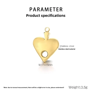 Detailed view of a 17x15mm golden hollow heart pendant made of premium stainless steel