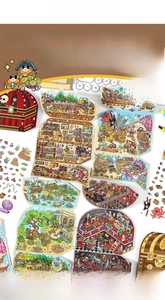 2.5D themed scene stickers set with foldable illustrations for creative DIY journals