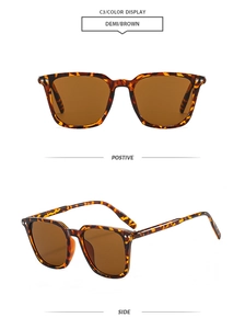 Detail view of square demi frames with brown lenses and metal rivet accents, color C3