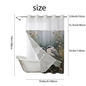 Size chart showing height and width details for the floral waterproof shower curtain