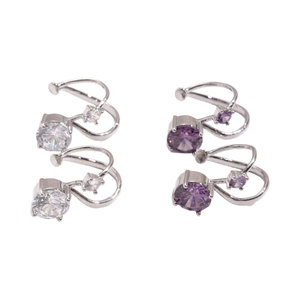 Double-layer zircon ear cuffs in silver with white and purple crystals for women