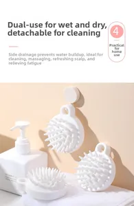 Detail view of the detachable silicone scalp massager brush with hanging loop design