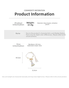 Size chart showing 49.5cm length for the Chinese style pearl tassel pendant necklace