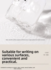 Dual-tip marker usage showing water resistance on plastic, glass, and metal surfaces