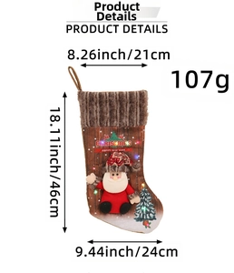 Tableau des tailles détaillé pour chaussette de Noël avec Père Noël 3D, hauteur 46cm