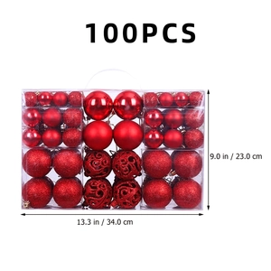 100pcs red Christmas ball ornaments set with matte glitter and hollowed textures