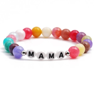 Natural Stone Beaded Bracelet With Mom Mama Letter Beads Alloy Spacers Colorful Elastic Stretch Jewelry For Mothers Day