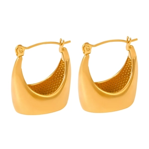 Elegant U-shaped 18K gold plated stainless steel chunky earrings in polished finish
