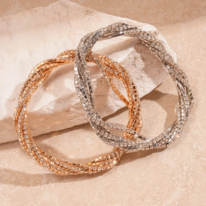 Elegant multi-layer rhinestone wrap bracelet in gold and silver on natural stone base