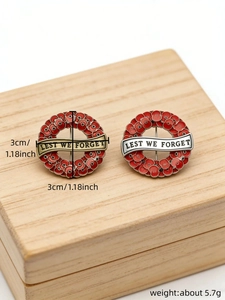 Detailed size view of red poppy badges in gold and silver finish with 3cm diameter