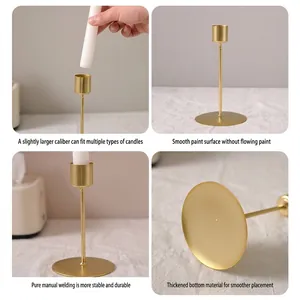 Golden Nordic candlestick with a sleek round base and hand-welded metal details