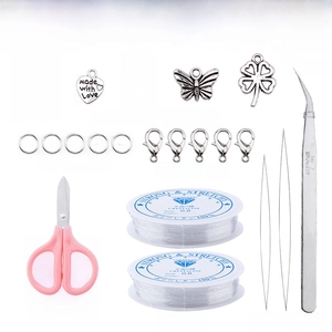 DIY jewelry making kit with glass beads, alloy charms, lobster clasps and craft tools