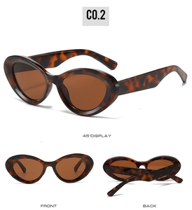 Three views of vintage tortoise shell cat eye sunglasses with brown lenses and oval frame