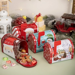 Boîtes à cadeaux de Noël en fer-blanc avec illustrations de Père Noël et bonhommes de neige