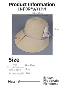 Detailed size chart for straw sun hat showing 10cm brim and 54-58cm circumference