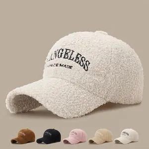 Unisex Winter Warm Polyester Teddy Plush Baseball Cap With Los Angeles Letter Embroidery Adjustable Vintage Streetwear Hat