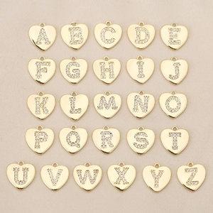Pendentif Alphabet Cœur en Cuivre Avec Strass DIY Lettre Initiale Charms Plaqué Or Argent Accessoires de Bijoux pour Collier