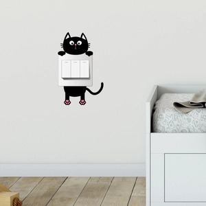Cartoon black cat wall sticker for light switch decoration in bedroom and living room