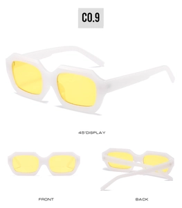 Vue en trois dimensions de lunettes de soleil géométriques blanches avec verres jaunes