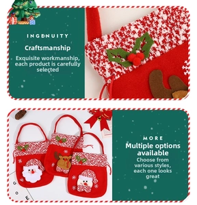 Detail of Christmas candy gift bags with 3D Santa Reindeer and Snowman felt patches