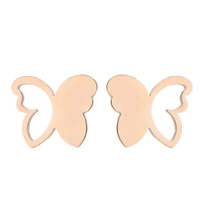 Detailansicht symmetrischer Schmetterling-Ohrstecker in Roségold mit hohlen Flügeln