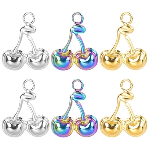 Cherry Pendant Charm Stainless Steel Vacuum 18K Gold Plated DIY Jewelry Making Accessory For Women Niche Fashion