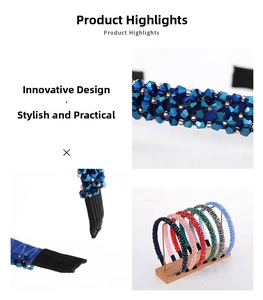 Detail of handcrafted multi-layer crystal bead headband with soft fabric wrapped ends