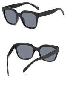 Classic square black oversized sunglasses with polarized lenses shown in side and back views