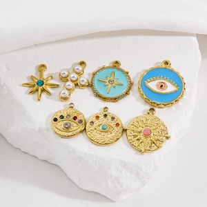 Edelstahl Emaille Böser Blick Stern Kreuz Anhänger Mit Muschelperle Straß Für DIY Schmuckherstellung