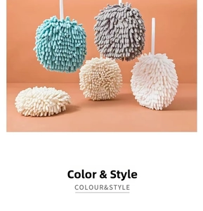 Chenille hand drying towels in various colors with hanging loops for easy storage