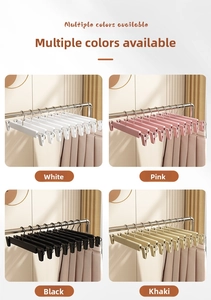 Multiple colors of seamless pants hangers with non-slip adjustable clips in four shades