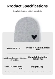 Detail specifications of heart pattern knitted beanie with 56-60cm size and soft fabric