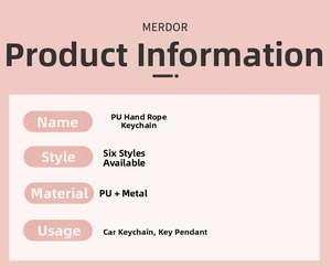 Detailed spec card of PU leather braided car keychain with metal ring and multiple styles