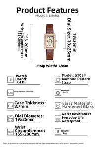 Specifiche tecniche dell'orologio GEDI di lusso con strass e cinturino in pelle marrone