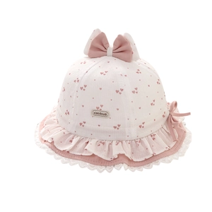 Baby Sonnenhut mit rosa Herzprint, Spitzenbesatz und dekorativer Schleife