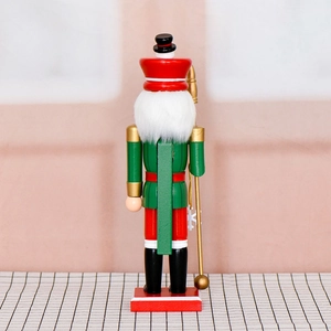 35cm wooden nutcracker king figurine with gold staff and lever back for Christmas decor