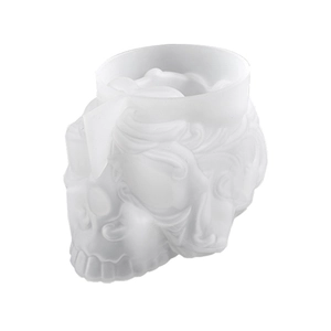 Skull candle holder silicone mold with detailed embossed patterns for DIY resin casting