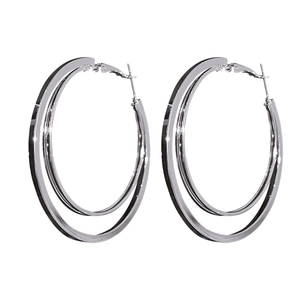 Polierte silberne Metall Doppel-Creolen mit geometrischem Stufen-Design für Damen