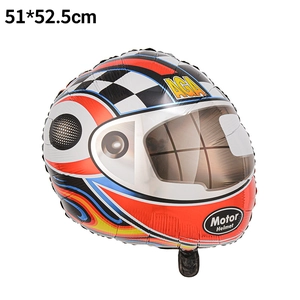 Racing motor helmet foil balloon with checkered flag patterns for party decoration