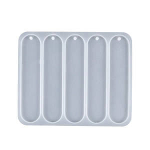 Detail of 5-cavity rectangular silicone mold with top holes for DIY resin bookmarks