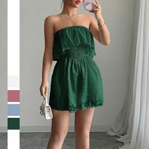 Pagliaccetto Bustier Elegante Donna Tuta Jacquard Tessuto Senza Spalline Volant Vita Elastica Vacanze Estive Stile Celebrità