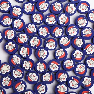 Santa Claus Polymer Clay Beads Christmas Blue Round Flat DIY Jewelry Making For Bracelet Necklace