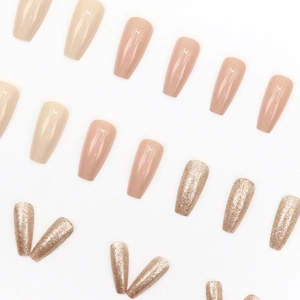 Mix of nude pink, oat beige and champagne glitter ballerina press-on nails set