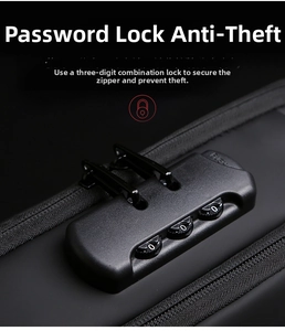 Close-up of secure anti-theft combination lock on black tactical motorcycling chest bag