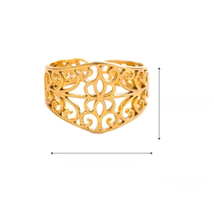 Detailed view of golden stainless steel hollow ring with 1.4cm width and 2cm diameter dimensions