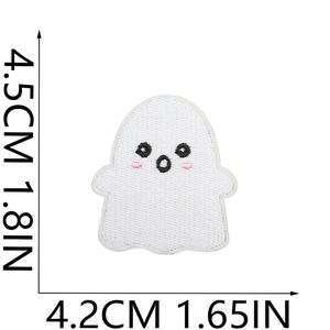 Detailed view of cute ghost embroidery patch showing precise dimensions 4.5cm x 4.2cm