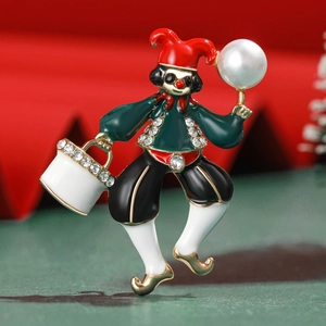 Clown Jester Brooch Pin Alloy Enamel Rhinestone Faux Artificial Pearl Christmas Holiday Party Accessory For Women Cartoon Fashion