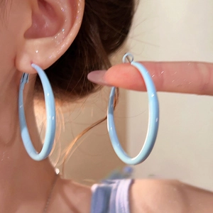 Chic blue hoop earrings for women with smooth glossy finish in professional ins-style
